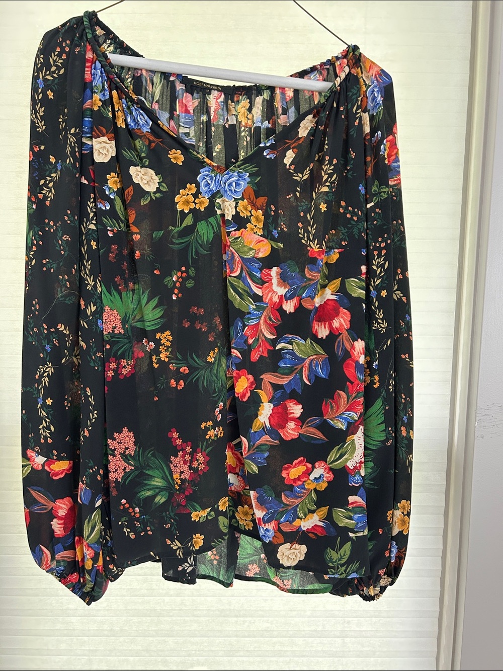 Kobi Halperin Black Floral V-Neck Long Sleeve Blouse